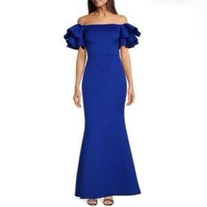 Eliza J Blue Sheath Dress with Flutter Sleeves